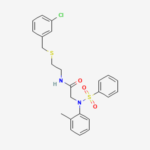 molecular formula C24H25ClN2O3S2 B5031593 N~1~-{2-[(3-chlorobenzyl)thio]ethyl}-N~2~-(2-methylphenyl)-N~2~-(phenylsulfonyl)glycinamide 