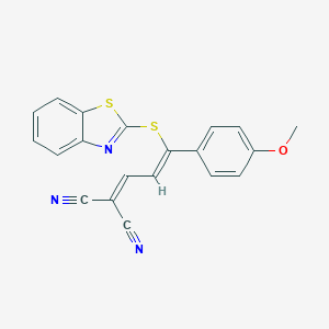 molecular formula C20H13N3OS2 B503169 2-[3-(1,3-Benzothiazol-2-ylsulfanyl)-3-(4-methoxyphenyl)-2-propenylidene]malononitrile 