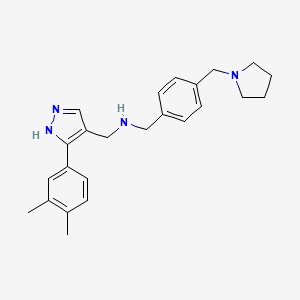 N-[[5-(3,4-dimethylphenyl)-1H-pyrazol-4-yl]methyl]-1-[4-(pyrrolidin-1-ylmethyl)phenyl]methanamine