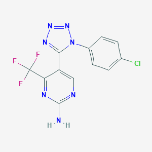 molecular formula C12H7ClF3N7 B503174 5-[1-(4-chlorophenyl)-1H-tetraazol-5-yl]-4-(trifluoromethyl)-2-pyrimidinylamine 