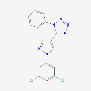 molecular formula C16H10Cl2N6 B503175 5-[1-(3,5-dichlorophenyl)-1H-pyrazol-4-yl]-1-phenyl-1H-tetraazole 