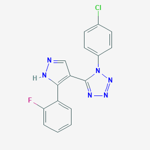 molecular formula C16H10ClFN6 B503180 1-(4-chlorophenyl)-5-[5-(2-fluorophenyl)-1H-pyrazol-4-yl]-1H-tetraazole 