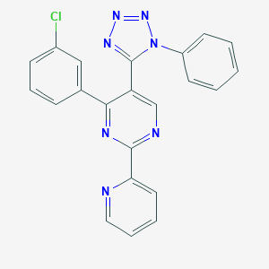 molecular formula C22H14ClN7 B503181 4-(3-chlorophenyl)-5-(1-phenyl-1H-tetraazol-5-yl)-2-(2-pyridinyl)pyrimidine 