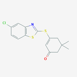 molecular formula C15H14ClNOS2 B503220 3-[(5-Chloro-1,3-benzothiazol-2-yl)sulfanyl]-5,5-dimethyl-2-cyclohexen-1-one 