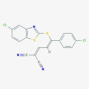 molecular formula C19H9Cl2N3S2 B503232 2-[3-[(5-Chloro-1,3-benzothiazol-2-yl)sulfanyl]-3-(4-chlorophenyl)-2-propenylidene]malononitrile 
