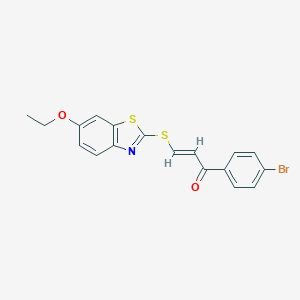 molecular formula C18H14BrNO2S2 B503237 1-(4-Bromophenyl)-3-[(6-ethoxy-1,3-benzothiazol-2-yl)sulfanyl]-2-propen-1-one 
