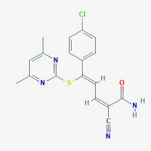 molecular formula C18H15ClN4OS B503253 5-(4-Chlorophenyl)-2-cyano-5-[(4,6-dimethyl-2-pyrimidinyl)sulfanyl]-2,4-pentadienamide 