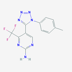 molecular formula C13H10F3N7 B503264 5-[1-(4-methylphenyl)-1H-tetraazol-5-yl]-4-(trifluoromethyl)-2-pyrimidinamine 