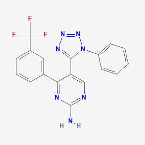 molecular formula C18H12F3N7 B503285 5-(1-phenyl-1H-tetraazol-5-yl)-4-[3-(trifluoromethyl)phenyl]-2-pyrimidinylamine 
