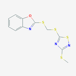 molecular formula C11H9N3OS4 B503289 2-[({[3-(Methylsulfanyl)-1,2,4-thiadiazol-5-yl]sulfanyl}methyl)sulfanyl]-1,3-benzoxazole 