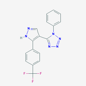 molecular formula C17H11F3N6 B503292 1-phenyl-5-{5-[4-(trifluoromethyl)phenyl]-1H-pyrazol-4-yl}-1H-tetraazole 