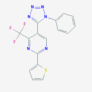 molecular formula C16H9F3N6S B503312 5-(1-phenyl-1H-tetraazol-5-yl)-2-(2-thienyl)-4-(trifluoromethyl)pyrimidine 