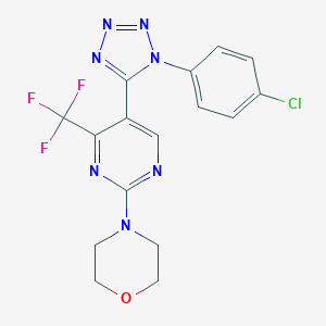 molecular formula C16H13ClF3N7O B503327 4-[5-[1-(4-chlorophenyl)-1H-tetraazol-5-yl]-4-(trifluoromethyl)-2-pyrimidinyl]morpholine 