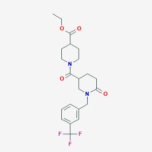 molecular formula C22H27F3N2O4 B5033272 ethyl 1-({6-oxo-1-[3-(trifluoromethyl)benzyl]-3-piperidinyl}carbonyl)-4-piperidinecarboxylate 