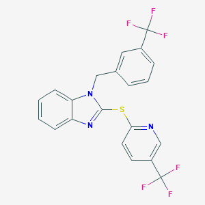 molecular formula C21H13F6N3S B503337 1-[3-(trifluoromethyl)benzyl]-2-{[5-(trifluoromethyl)-2-pyridinyl]sulfanyl}-1H-benzimidazole 