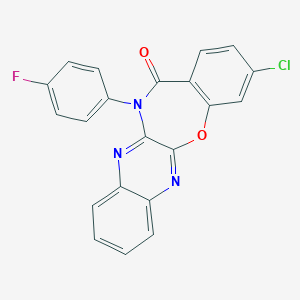 molecular formula C21H11ClFN3O2 B503348 3-chloro-12-(4-fluorophenyl)quinoxalino[2,3-b][1,4]benzoxazepin-13(12H)-one 