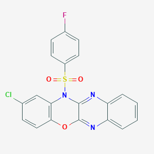 molecular formula C20H11ClFN3O3S B503351 2-chloro-12-[(4-fluorophenyl)sulfonyl]-12H-quinoxalino[2,3-b][1,4]benzoxazine 