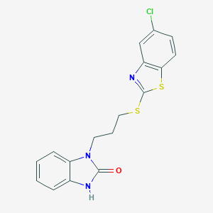 molecular formula C17H14ClN3OS2 B503372 1-{3-[(5-chloro-1,3-benzothiazol-2-yl)sulfanyl]propyl}-1,3-dihydro-2H-benzimidazol-2-one 