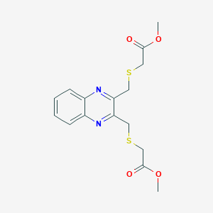 molecular formula C16H18N2O4S2 B503394 Methyl {[(3-{[(2-methoxy-2-oxoethyl)sulfanyl]methyl}-2-quinoxalinyl)methyl]sulfanyl}acetate 