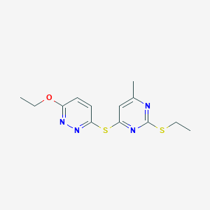 molecular formula C13H16N4OS2 B5034103 3-ethoxy-6-{[2-(ethylthio)-6-methyl-4-pyrimidinyl]thio}pyridazine 