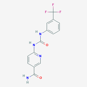 molecular formula C14H11F3N4O2 B503412 6-({[3-(Trifluoromethyl)anilino]carbonyl}amino)nicotinamide 