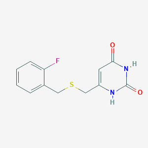 molecular formula C12H11FN2O2S B503424 6-{[(2-fluorobenzyl)sulfanyl]methyl}-2,4(1H,3H)-pyrimidinedione 