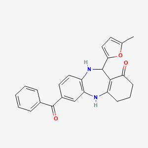 molecular formula C25H22N2O3 B5034875 7-benzoyl-11-(5-methyl-2-furyl)-2,3,4,5,10,11-hexahydro-1H-dibenzo[b,e][1,4]diazepin-1-one 