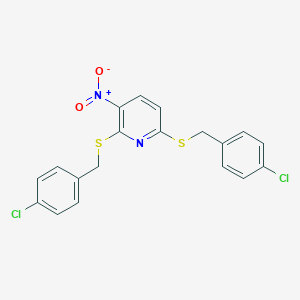 molecular formula C19H14Cl2N2O2S2 B503511 2,6-Bis[(4-chlorobenzyl)sulfanyl]-3-nitropyridine 