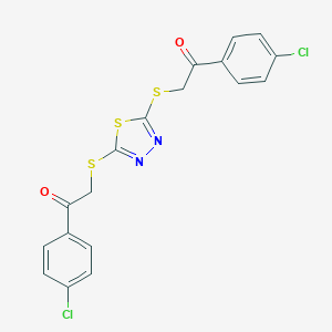 molecular formula C18H12Cl2N2O2S3 B503514 1-(4-Chlorophenyl)-2-[(5-{[2-(4-chlorophenyl)-2-oxoethyl]sulfanyl}-1,3,4-thiadiazol-2-yl)sulfanyl]ethanone 