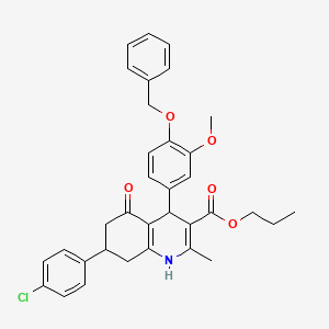 molecular formula C34H34ClNO5 B5035141 propyl 4-[4-(benzyloxy)-3-methoxyphenyl]-7-(4-chlorophenyl)-2-methyl-5-oxo-1,4,5,6,7,8-hexahydro-3-quinolinecarboxylate 
