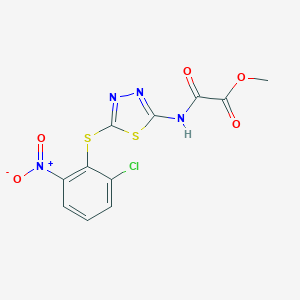 molecular formula C11H7ClN4O5S2 B503518 Methyl {[5-({2-chloro-6-nitrophenyl}sulfanyl)-1,3,4-thiadiazol-2-yl]amino}(oxo)acetate 