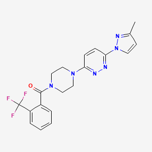 molecular formula C20H19F3N6O B5035199 3-(3-methyl-1H-pyrazol-1-yl)-6-{4-[2-(trifluoromethyl)benzoyl]-1-piperazinyl}pyridazine 