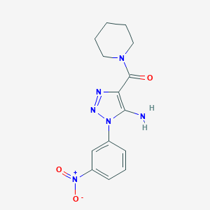 molecular formula C14H16N6O3 B503529 1-[(5-amino-1-{3-nitrophenyl}-1H-1,2,3-triazol-4-yl)carbonyl]piperidine 