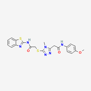 molecular formula C21H20N6O3S2 B5035316 2-(5-{[2-(1,3-benzothiazol-2-ylamino)-2-oxoethyl]thio}-4-methyl-4H-1,2,4-triazol-3-yl)-N-(4-methoxyphenyl)acetamide 