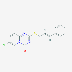 molecular formula C16H12ClN3OS B503542 7-chloro-2-(cinnamylsulfanyl)-4H-pyrido[1,2-a][1,3,5]triazin-4-one 