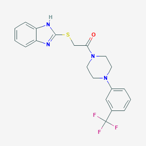 molecular formula C20H19F3N4OS B503546 2-[(2-oxo-2-{4-[3-(trifluoromethyl)phenyl]-1-piperazinyl}ethyl)sulfanyl]-1H-benzimidazole 