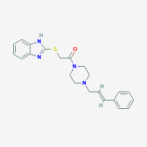 molecular formula C22H24N4OS B503547 1H-benzimidazol-2-yl 2-(4-cinnamyl-1-piperazinyl)-2-oxoethyl sulfide 