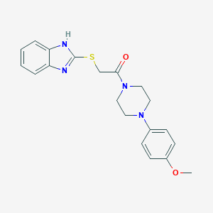 molecular formula C20H22N4O2S B503549 4-{4-[(1H-benzimidazol-2-ylsulfanyl)acetyl]-1-piperazinyl}phenyl methyl ether 