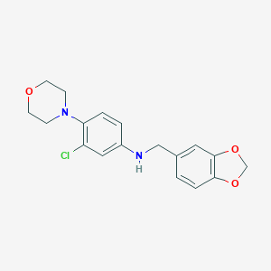 molecular formula C18H19ClN2O3 B503556 Benzenamine, 3-chloro-N-(3,4-methylenedioxybenzyl)-4-(4-morpholyl)- 
