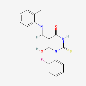 molecular formula C18H14FN3O2S B5035561 1-(2-fluorophenyl)-5-{[(2-methylphenyl)amino]methylene}-2-thioxodihydro-4,6(1H,5H)-pyrimidinedione 