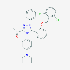 molecular formula C33H32Cl2N4O2 B503557 1-(5-{2-[(2,6-dichlorobenzyl)oxy]phenyl}-4-[4-(diethylamino)phenyl]-1-phenyl-4,5-dihydro-1H-1,2,4-triazol-3-yl)ethanone 