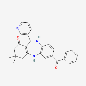 molecular formula C27H25N3O2 B5035619 7-benzoyl-3,3-dimethyl-11-(3-pyridinyl)-2,3,4,5,10,11-hexahydro-1H-dibenzo[b,e][1,4]diazepin-1-one 