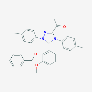 molecular formula C32H31N3O3 B503564 1-[5-[2-(benzyloxy)-3-methoxyphenyl]-1,4-bis(4-methylphenyl)-4,5-dihydro-1H-1,2,4-triazol-3-yl]ethanone 