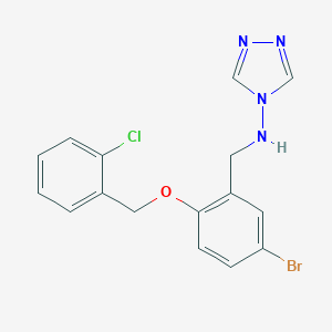 molecular formula C16H14BrClN4O B503581 N-{5-bromo-2-[(2-chlorobenzyl)oxy]benzyl}-4H-1,2,4-triazol-4-amine 