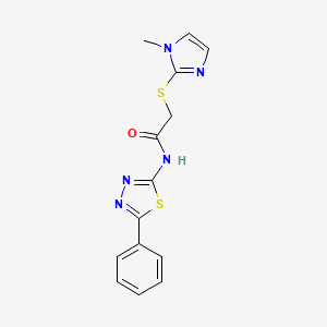 molecular formula C14H13N5OS2 B5035839 2-[(1-methyl-1H-imidazol-2-yl)thio]-N-(5-phenyl-1,3,4-thiadiazol-2-yl)acetamide 