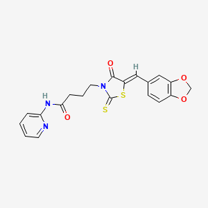 molecular formula C20H17N3O4S2 B5035863 4-[5-(1,3-benzodioxol-5-ylmethylene)-4-oxo-2-thioxo-1,3-thiazolidin-3-yl]-N-2-pyridinylbutanamide 