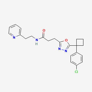 molecular formula C22H23ClN4O2 B5035916 3-{5-[1-(4-chlorophenyl)cyclobutyl]-1,3,4-oxadiazol-2-yl}-N-[2-(2-pyridinyl)ethyl]propanamide 