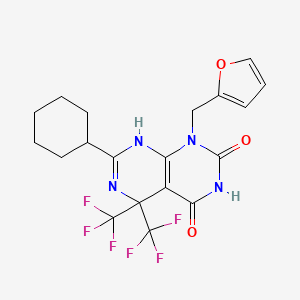 molecular formula C19H18F6N4O3 B5035991 7-cyclohexyl-1-(2-furylmethyl)-5,5-bis(trifluoromethyl)-5,8-dihydropyrimido[4,5-d]pyrimidine-2,4(1H,3H)-dione 