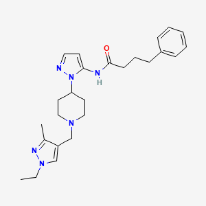 molecular formula C25H34N6O B5036115 N-(1-{1-[(1-ethyl-3-methyl-1H-pyrazol-4-yl)methyl]-4-piperidinyl}-1H-pyrazol-5-yl)-4-phenylbutanamide 