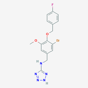molecular formula C16H15BrFN5O2 B503612 N-{3-bromo-4-[(4-fluorobenzyl)oxy]-5-methoxybenzyl}-N-(2H-tetraazol-5-yl)amine 
